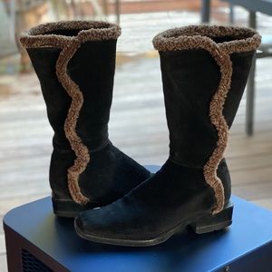 Stuart Weitzman Suede Fur-Trimmed Boots Size 6.5